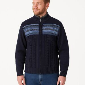 Banana Republic Mens Full-Zip Cable Knit Sweater With Stripe Detail XL Navy & Bl